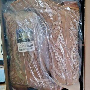 JB Dillon Reserve Women's Tan w/ Sparkle Croc Print Inlay Snip Toe Boots Sz 12B